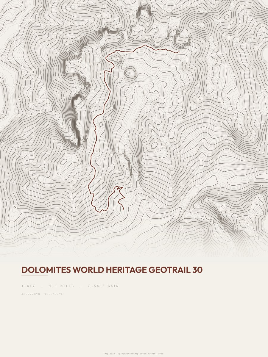 Dolomites Geotrail topographic trail print