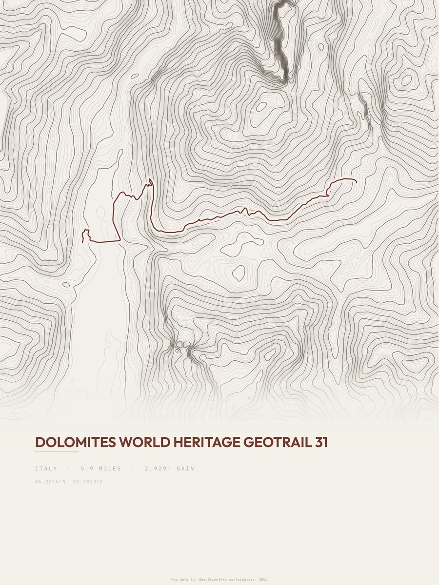 Dolomites Geotrail topographic trail print