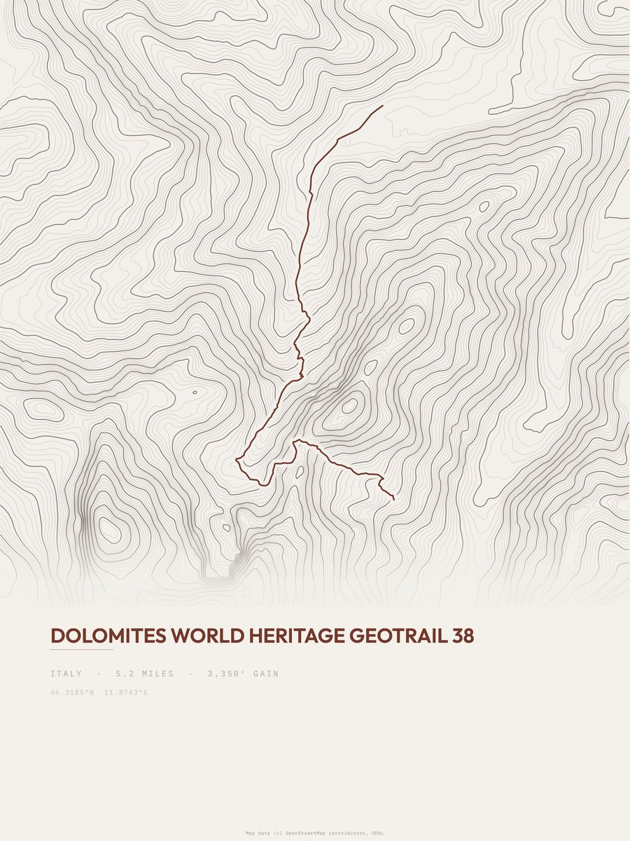 Dolomites Geotrail topographic trail print