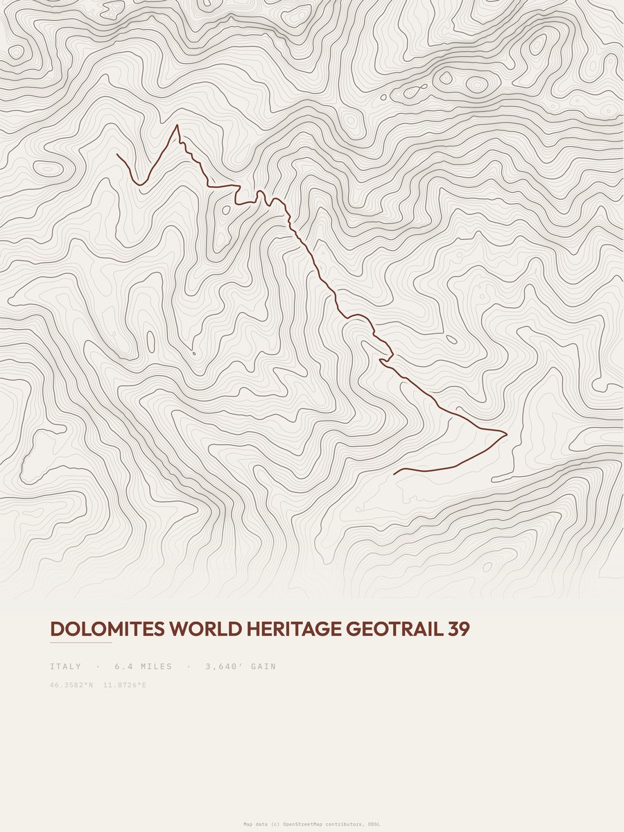Dolomites Geotrail topographic trail print