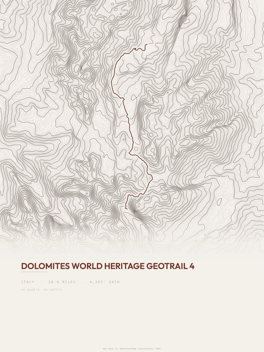 Dolomites Geotrail topographic trail print