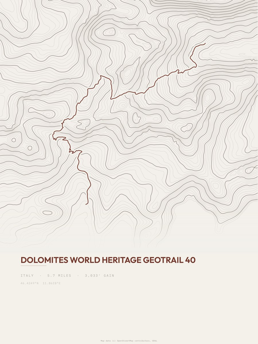 Dolomites Geotrail topographic trail print