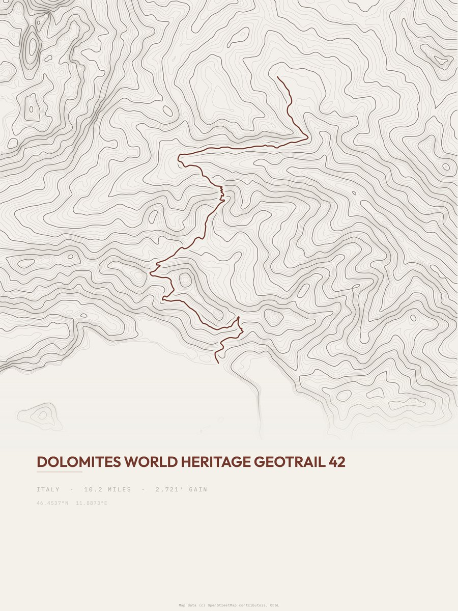 Dolomites Geotrail topographic trail print