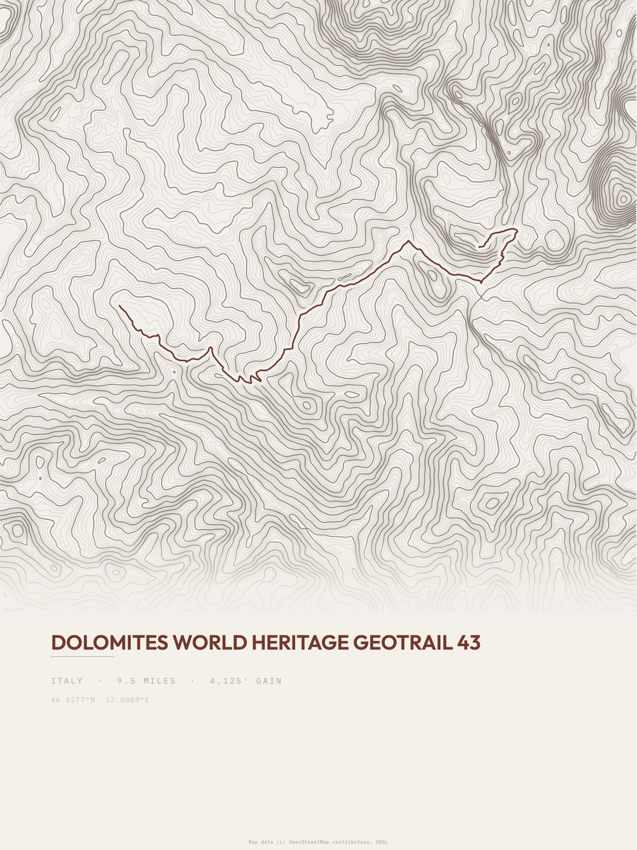 Dolomites Geotrail topographic trail print