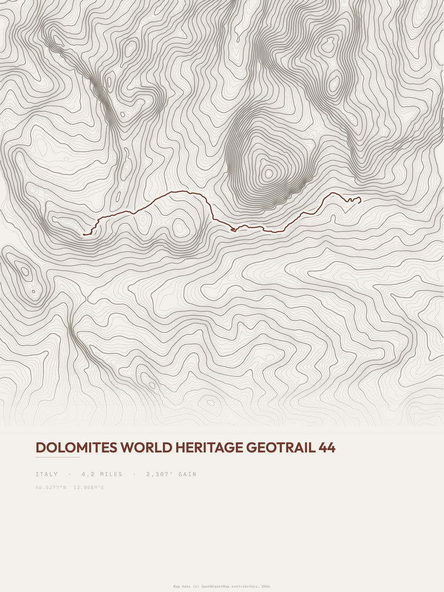Dolomites Geotrail topographic trail print