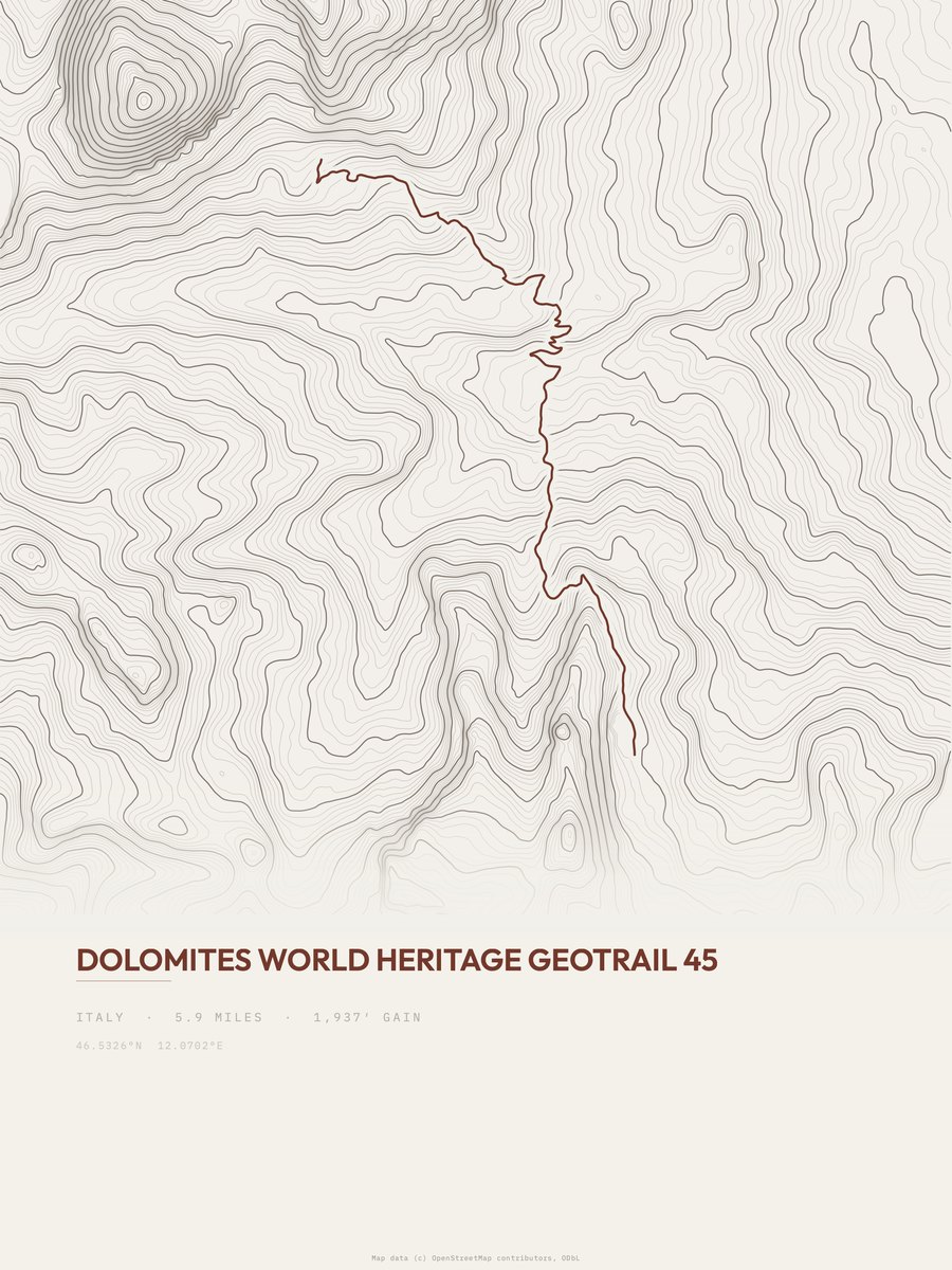 Dolomites Geotrail topographic trail print