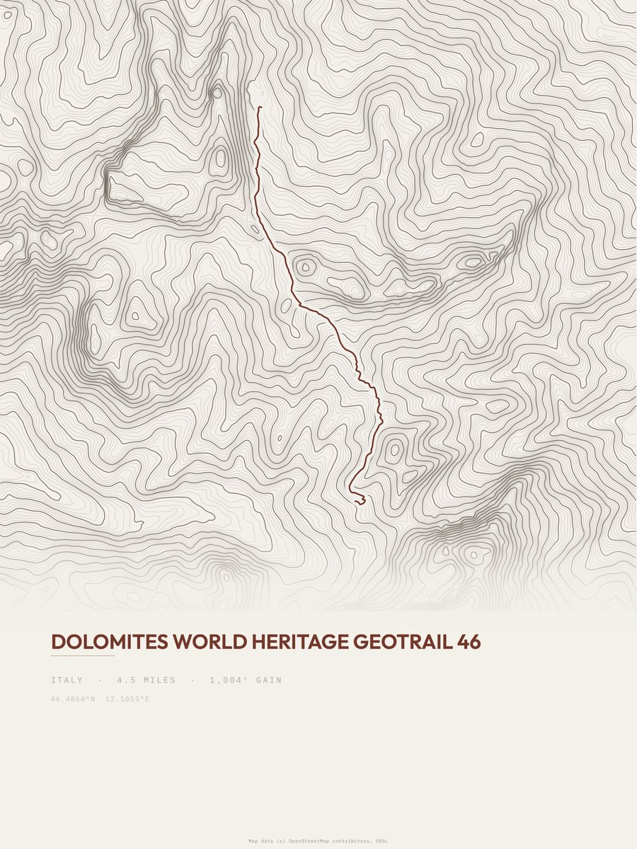 Dolomites Geotrail topographic trail print