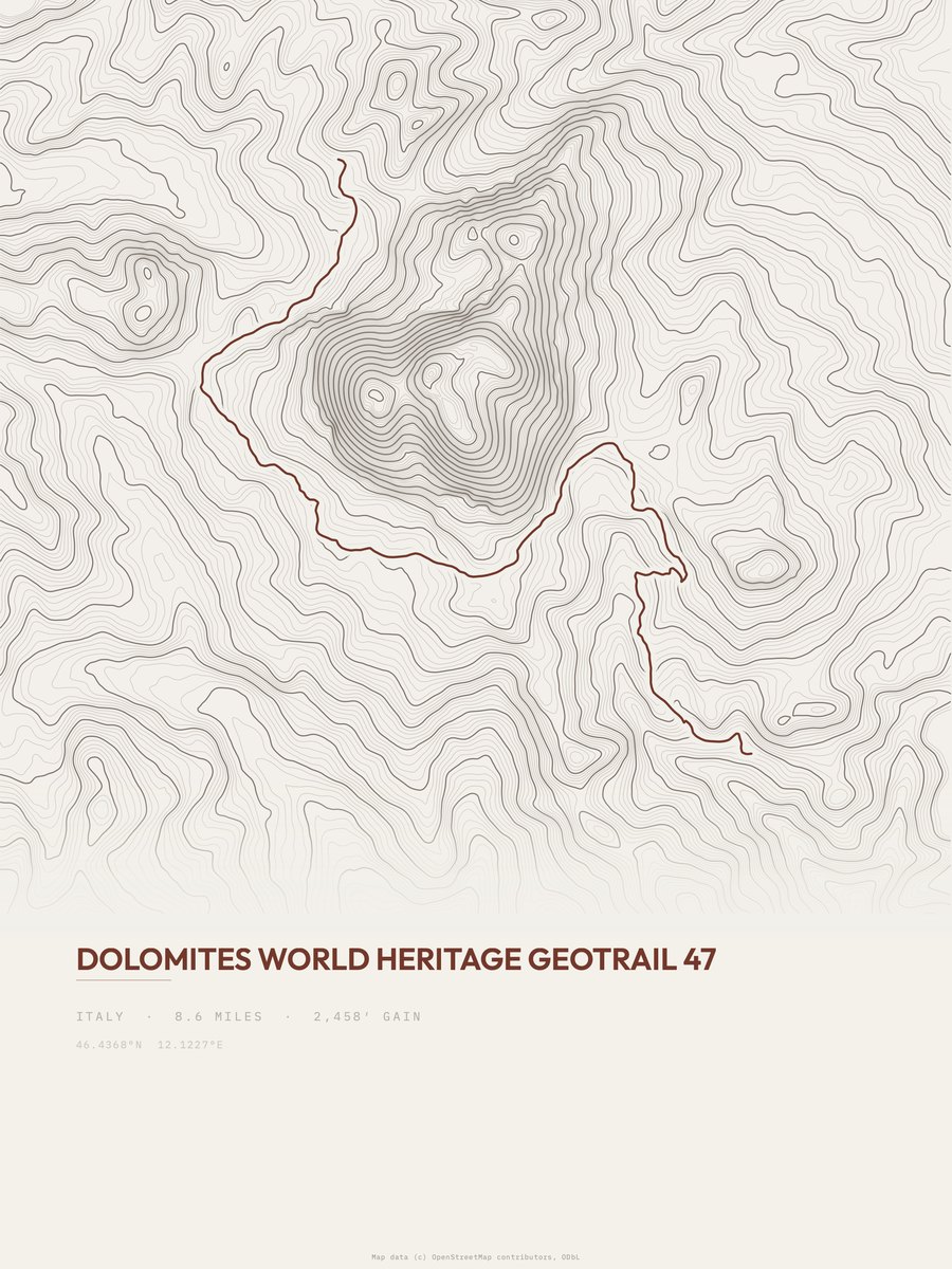 Dolomites Geotrail topographic trail print