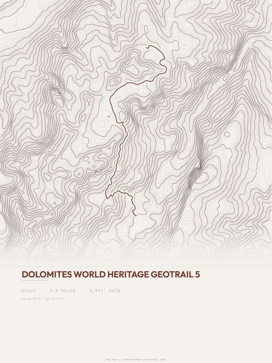 Dolomites Geotrail topographic trail print