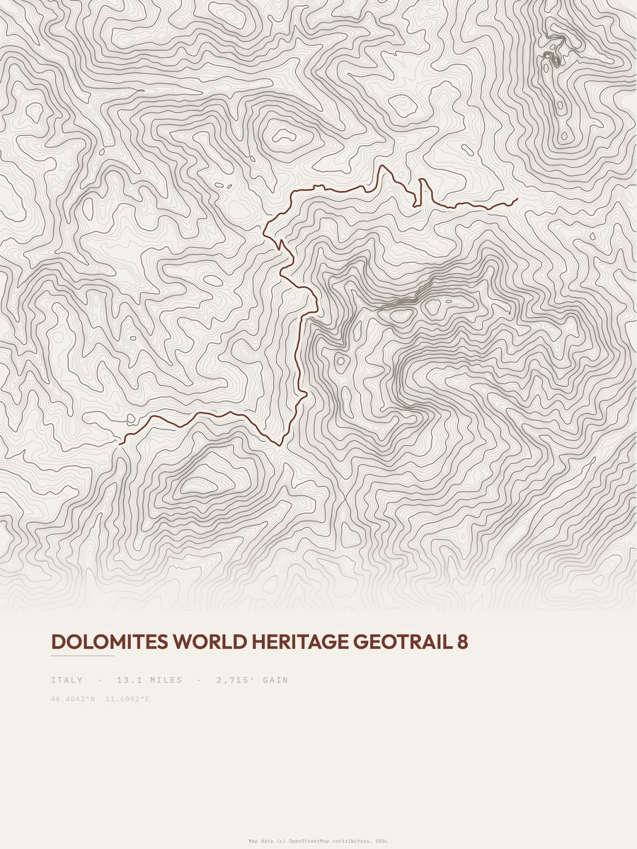 Dolomites Geotrail topographic trail print