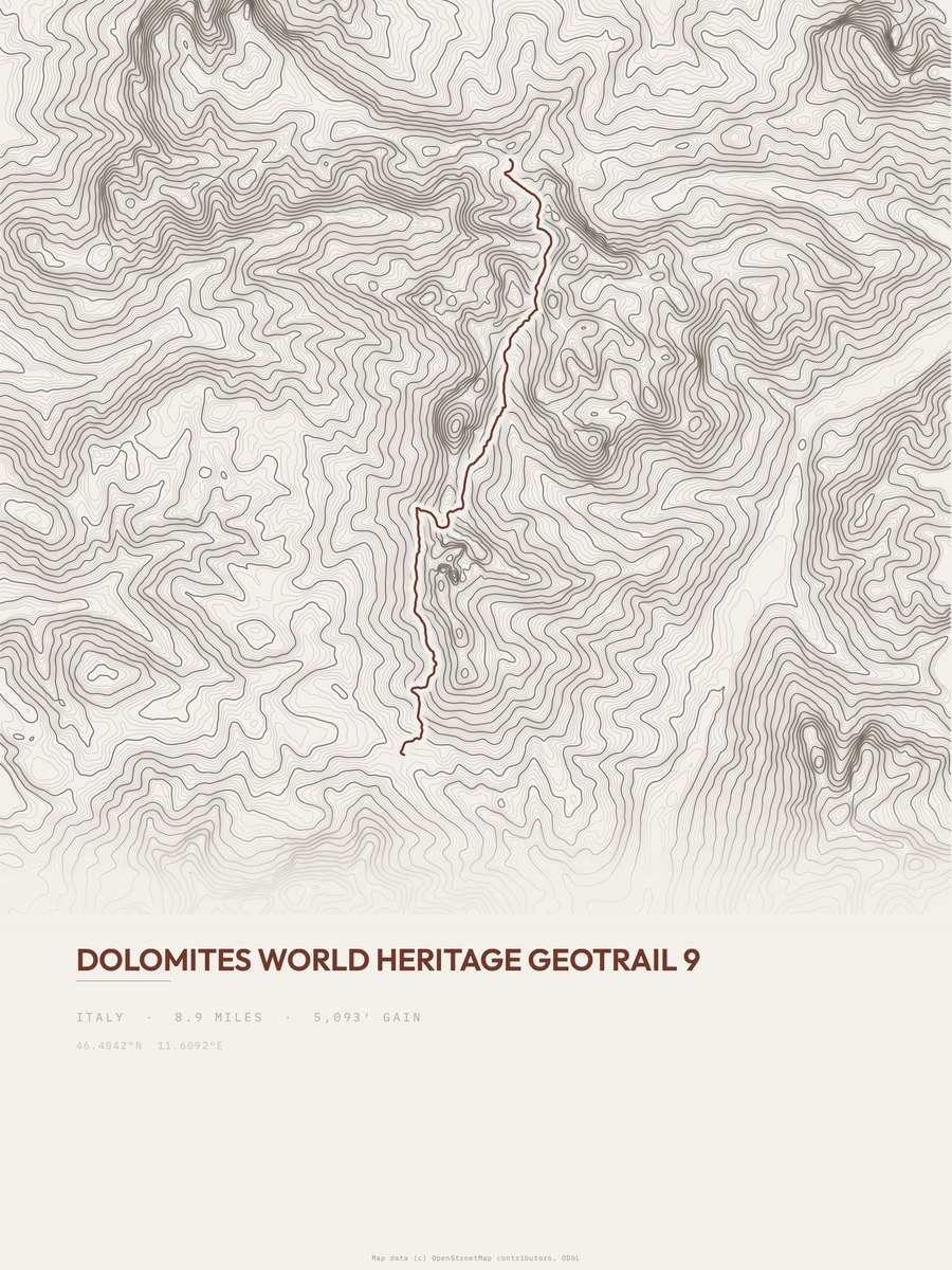 Dolomites Geotrail topographic trail print