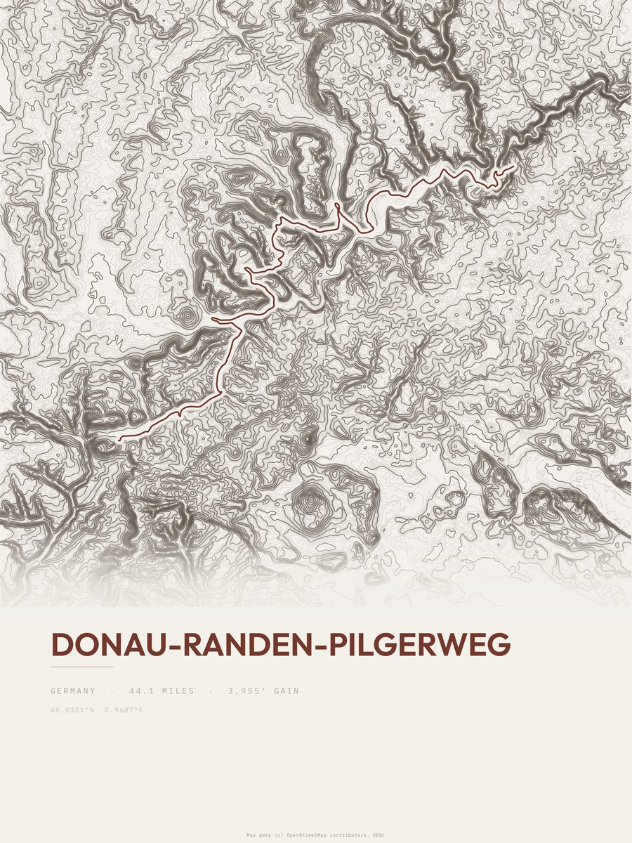 Donau-Randen-Pilgerweg Topographic print