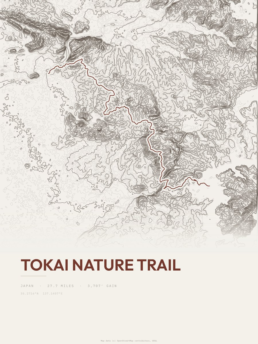Tokai Nature Trail topographic trail print