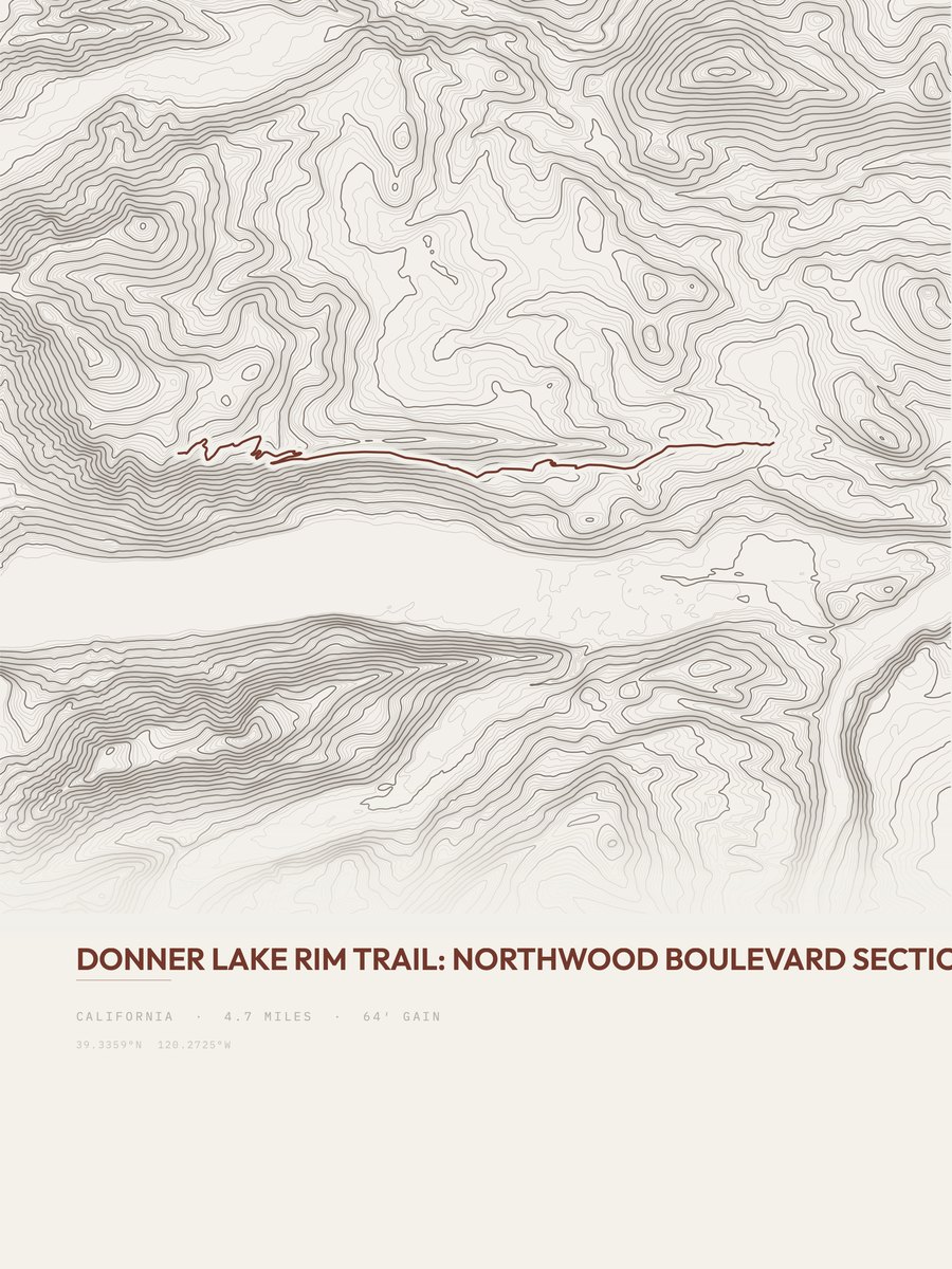 Donner Lake Rim Trail topographic trail print