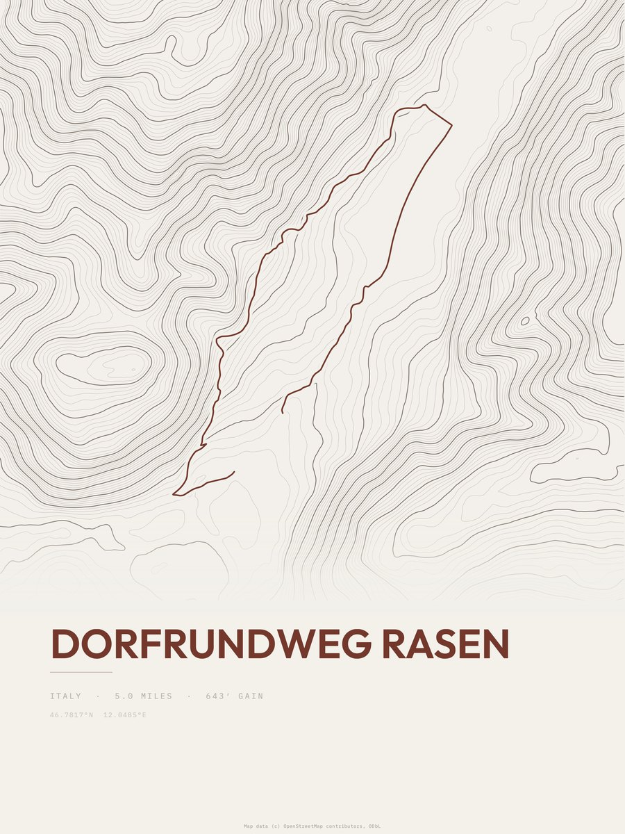Dorfrundweg Rasen topographic trail print