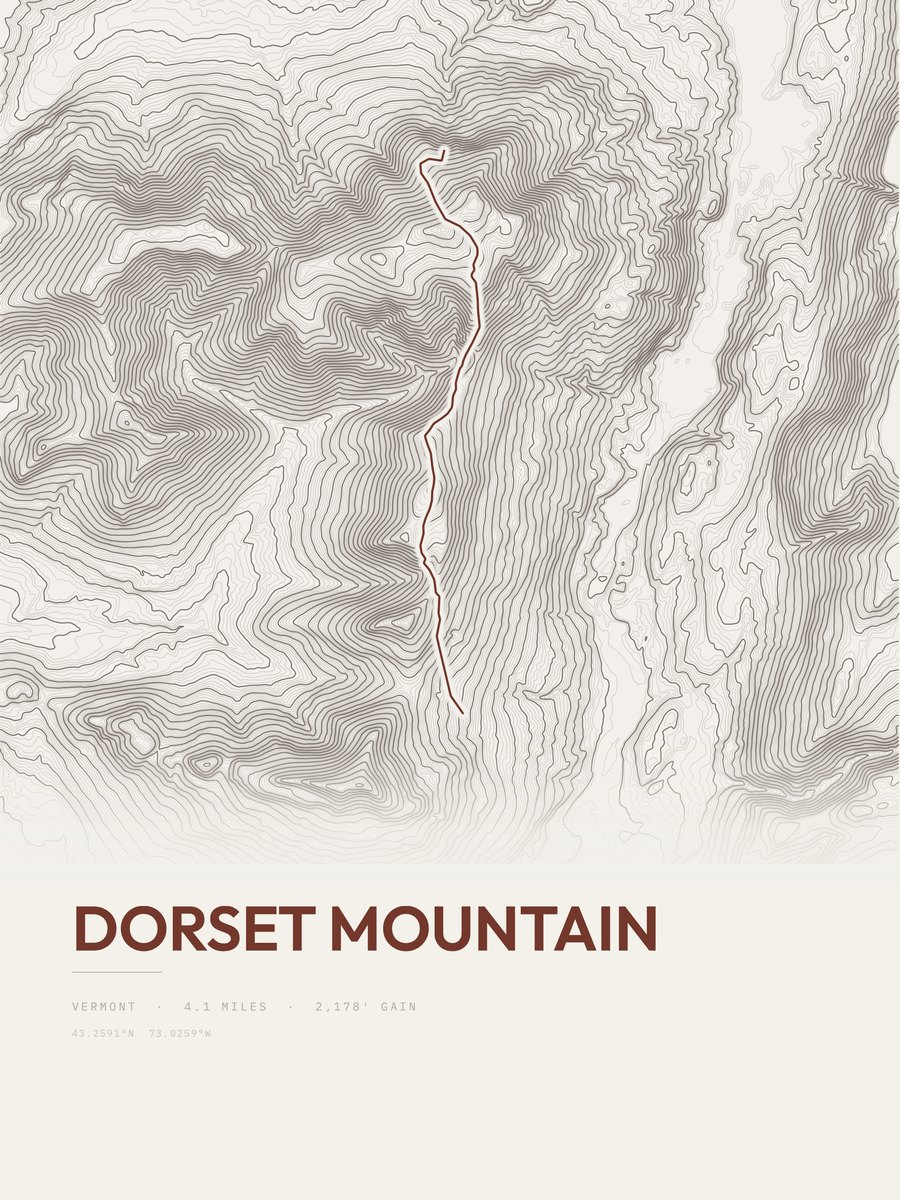 Dorset Mountain topographic trail print