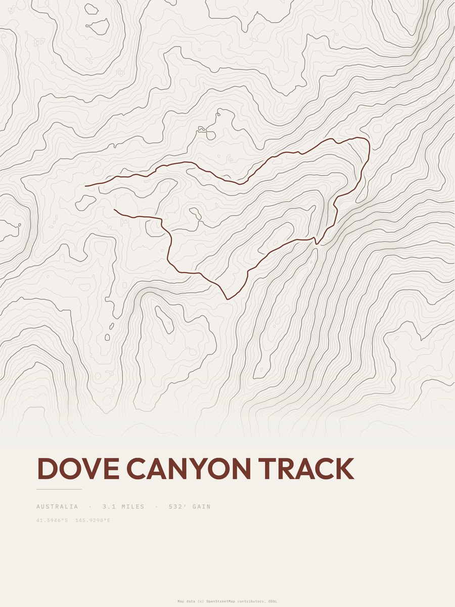 Dove Canyon Track topographic trail print