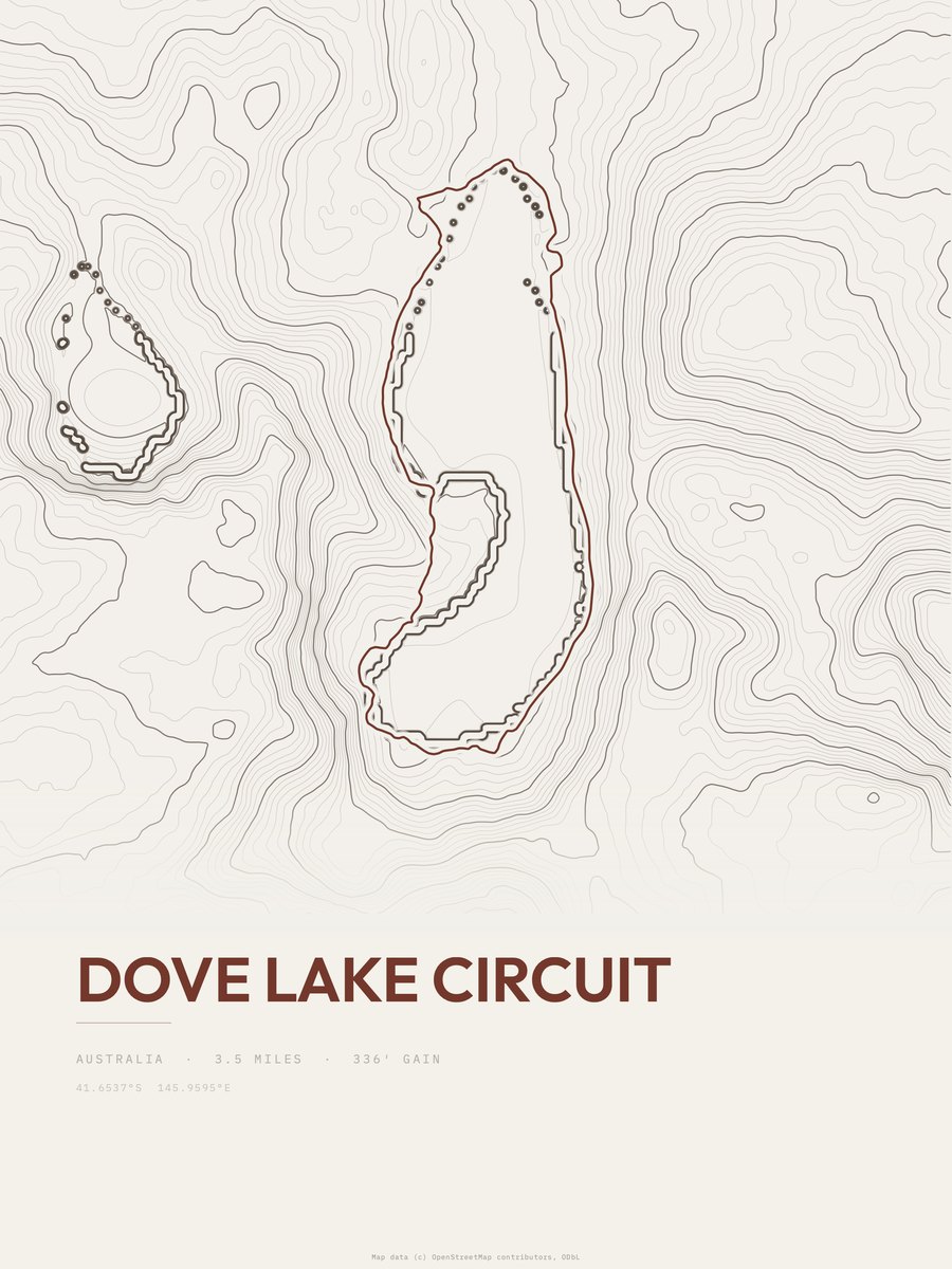 Dove Lake Circuit topographic trail print