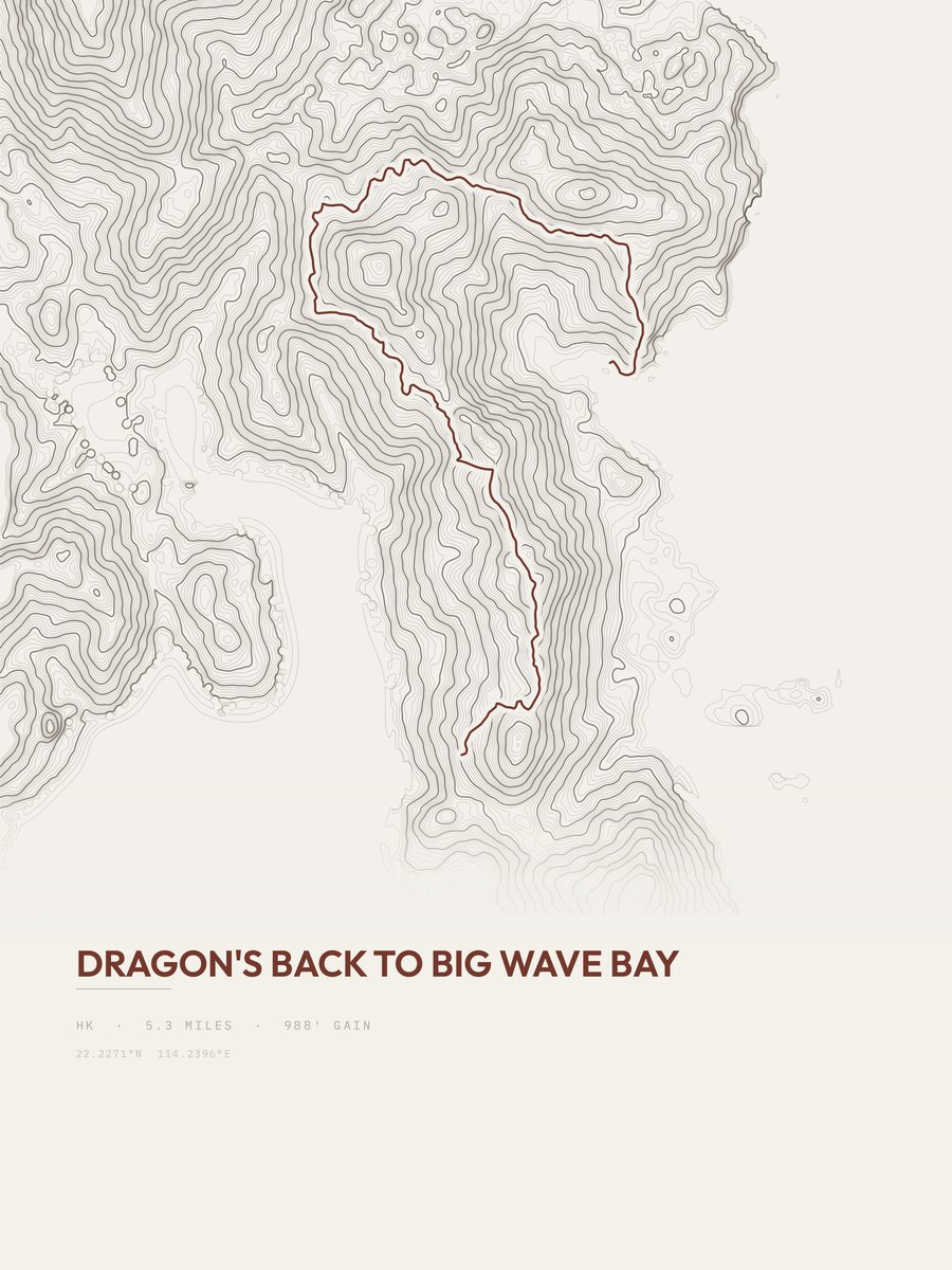 Dragon's Back to Big Wave Bay topographic trail print