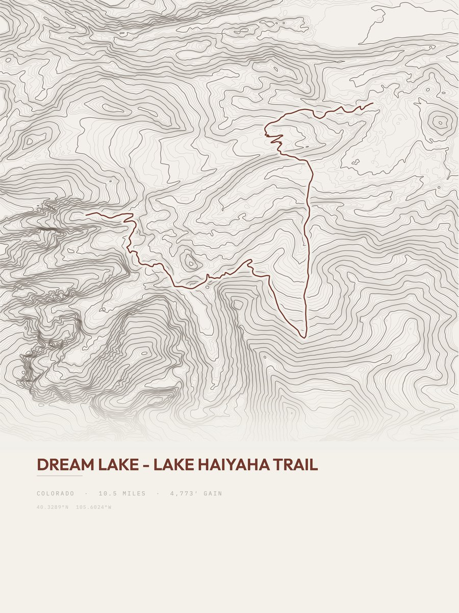 Dream Lake - Lake Haiyaha Trail topographic trail print
