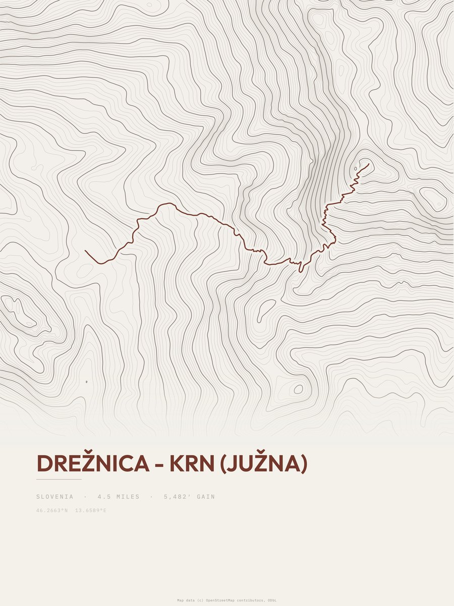Drežnica - Krn (južna) topographic trail print