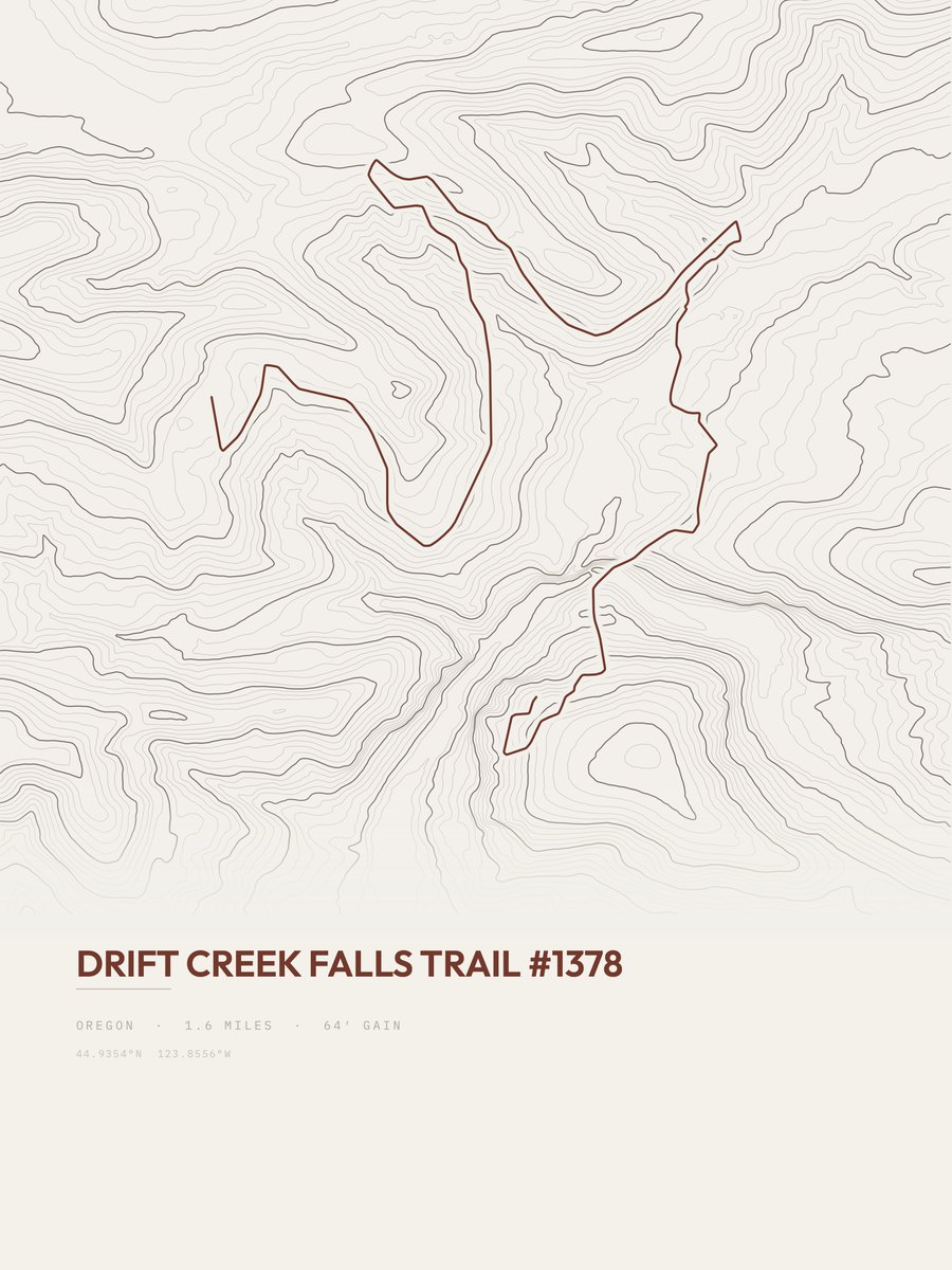 Drift Creek Falls Trail topographic trail print