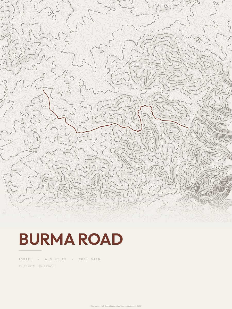 Burma Road topographic trail print