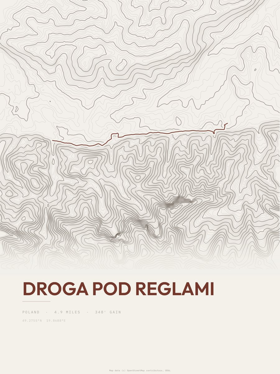 Droga pod Reglami topographic trail print