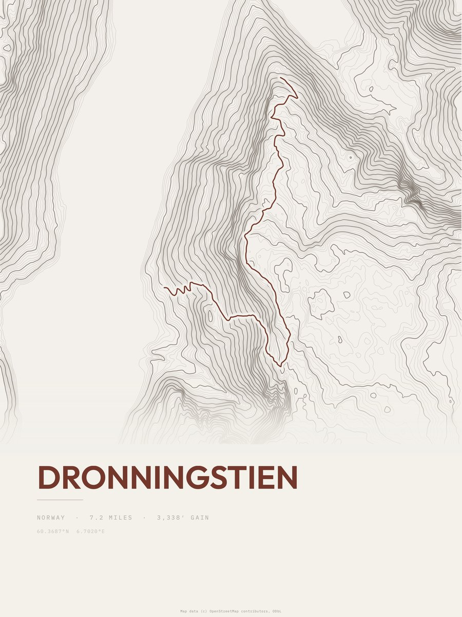 Dronningstien topographic trail print