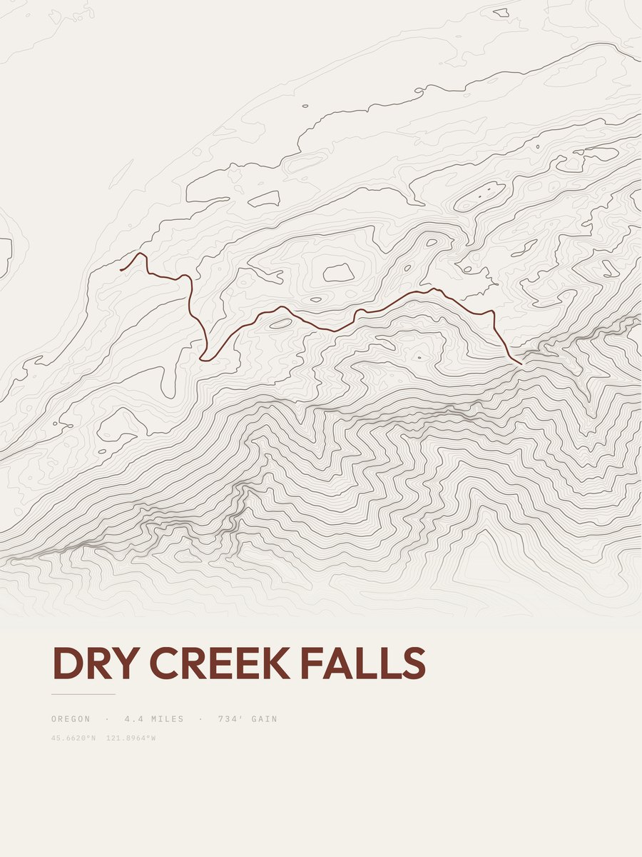 Dry Creek Falls topographic trail print