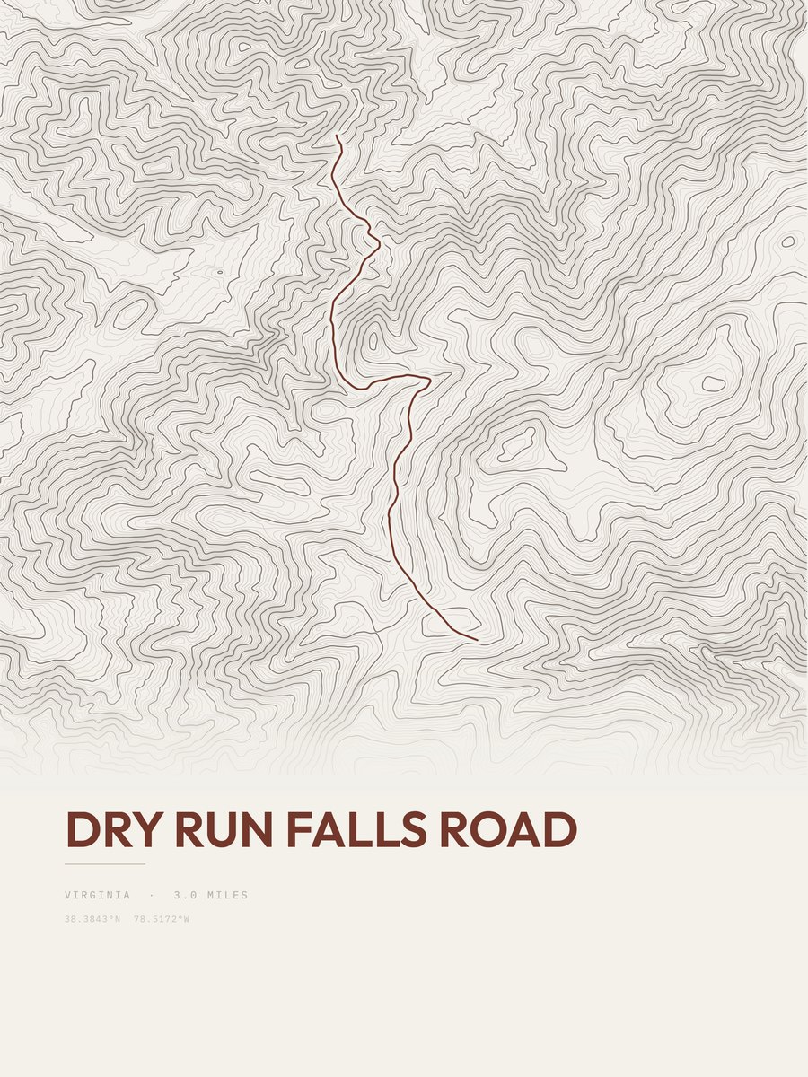 Dry Run Falls Road topographic trail print