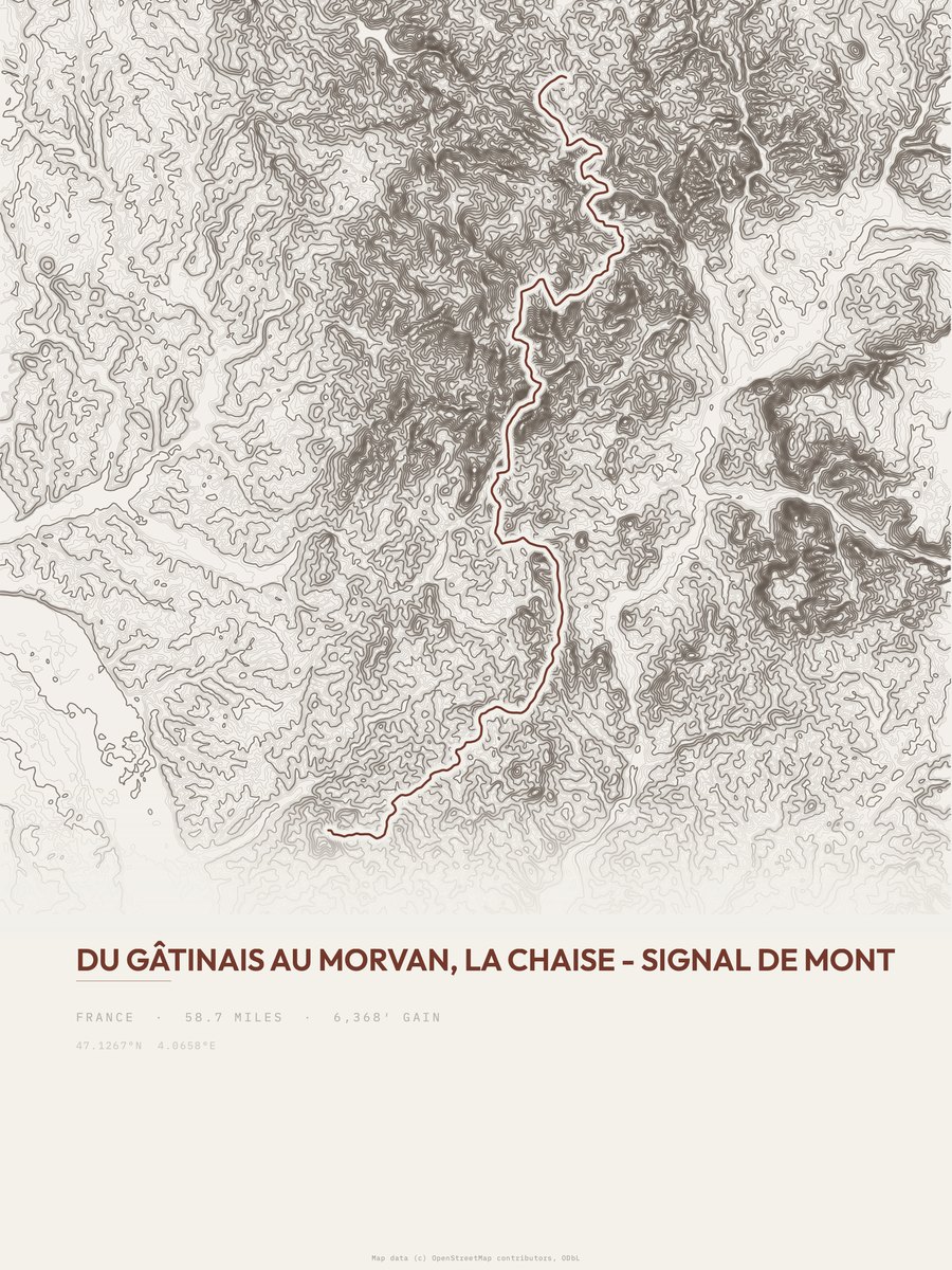 Du Gâtinais au Morvan topographic trail print