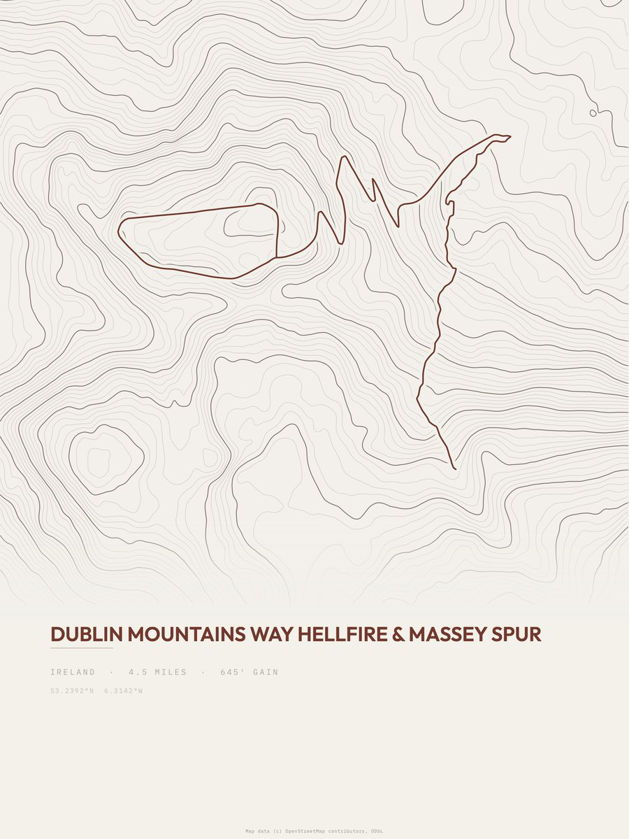 Dublin Mountains Way topographic trail print