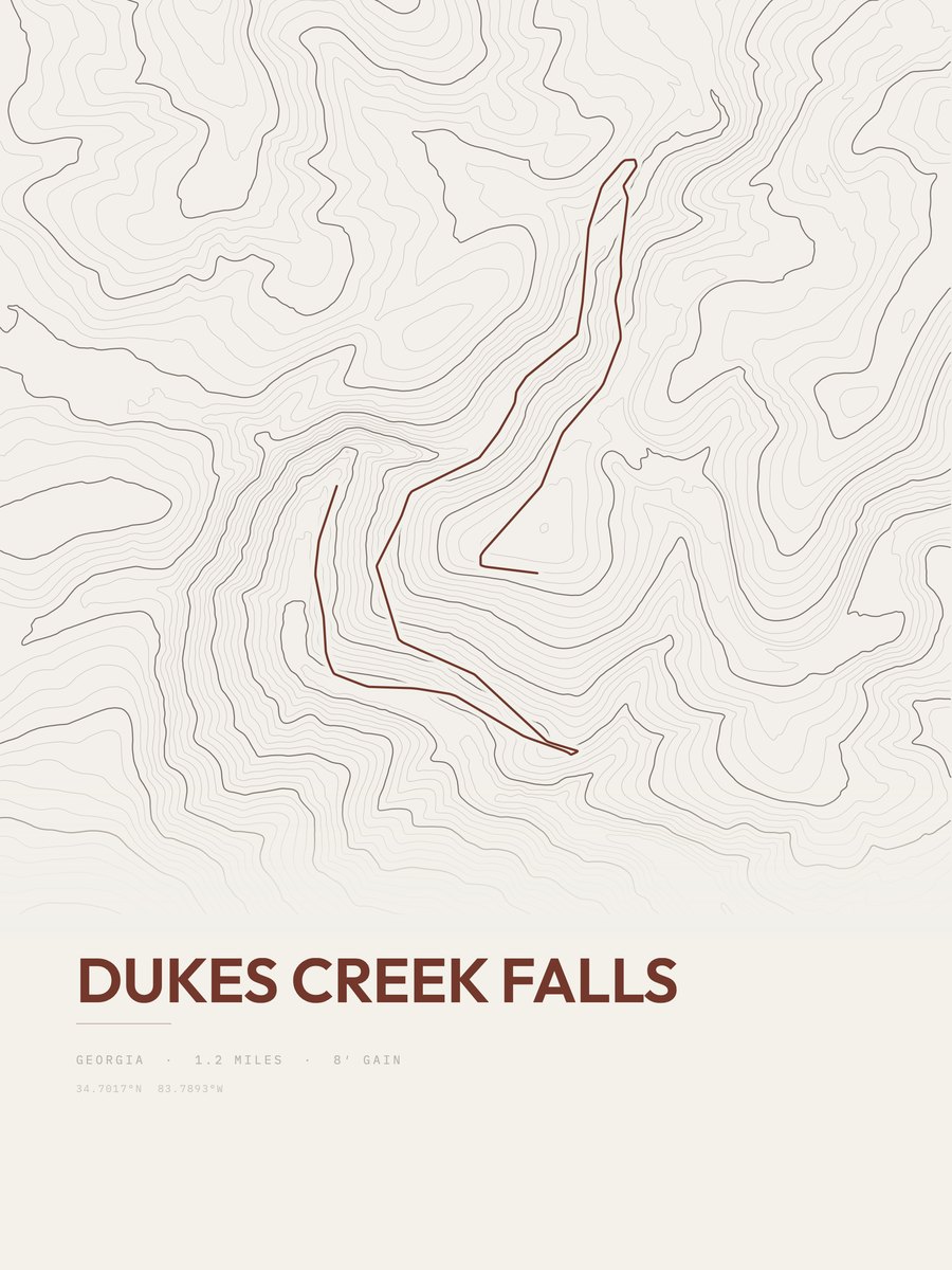 Dukes Creek Falls topographic trail print