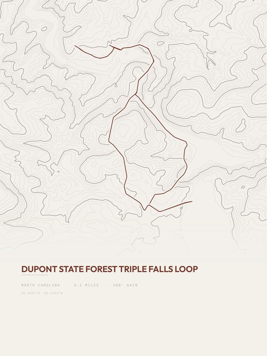 Triple Falls Loop topographic trail print
