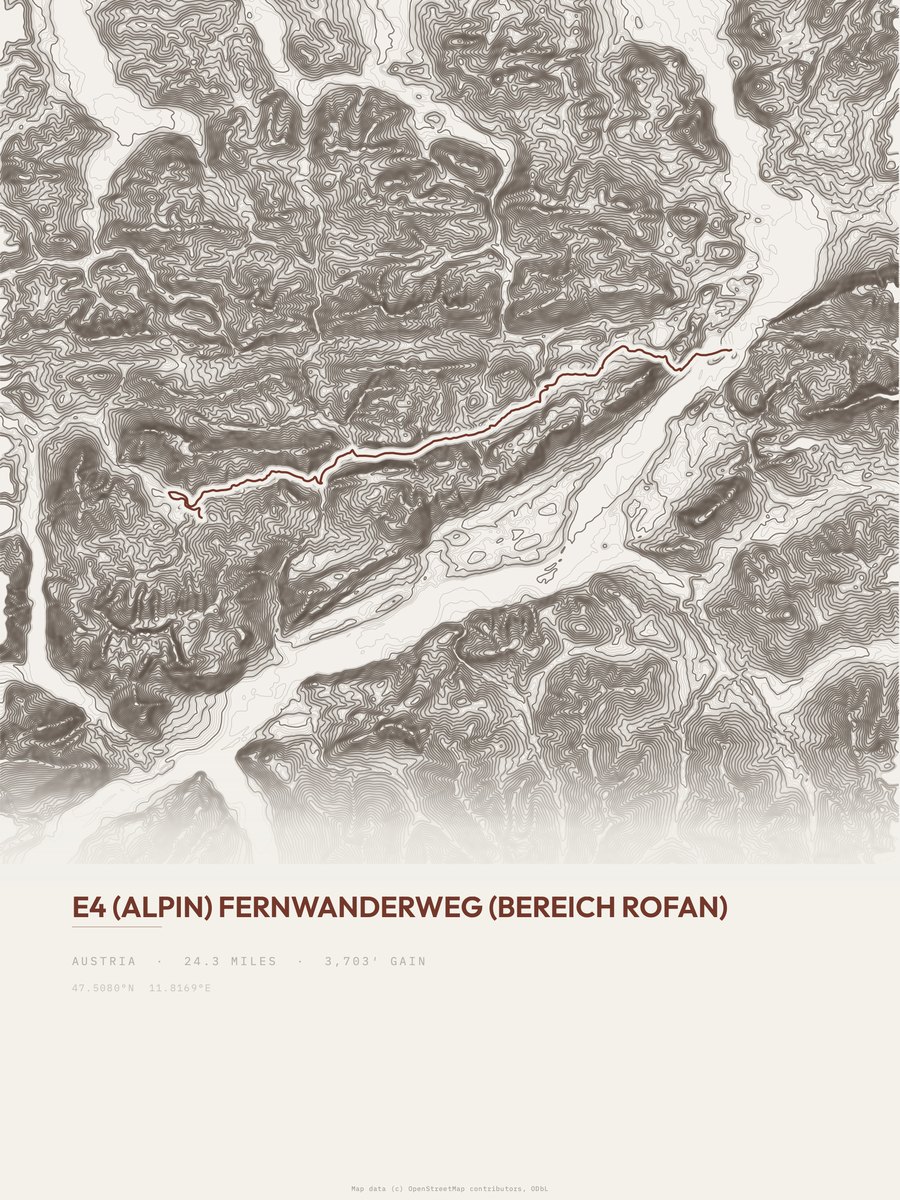 E4 alpin topographic trail print