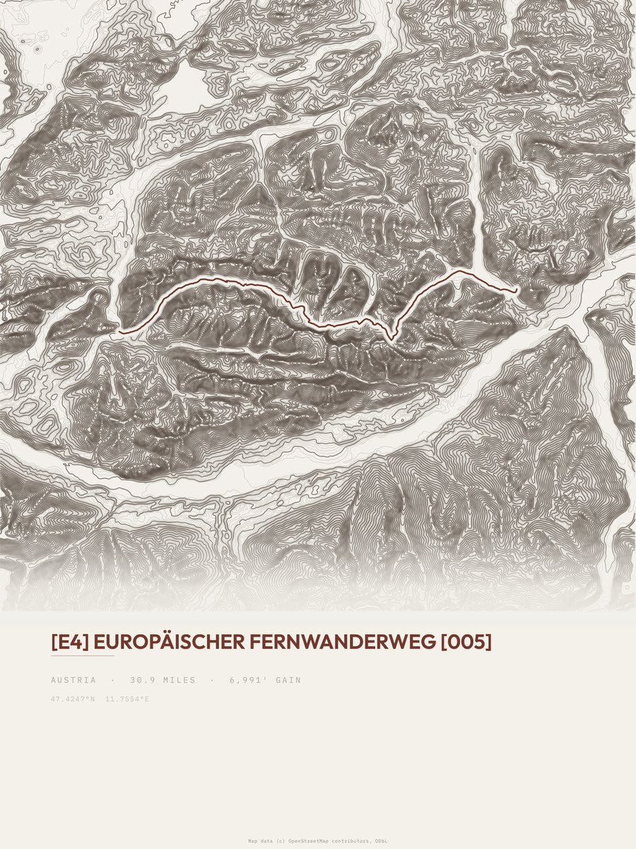 Europäischer Fernwanderweg E4 topographic trail print
