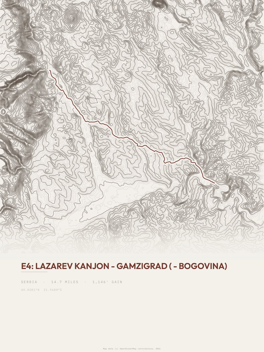 Lazarev kanjon to Gamzigrad topographic trail print