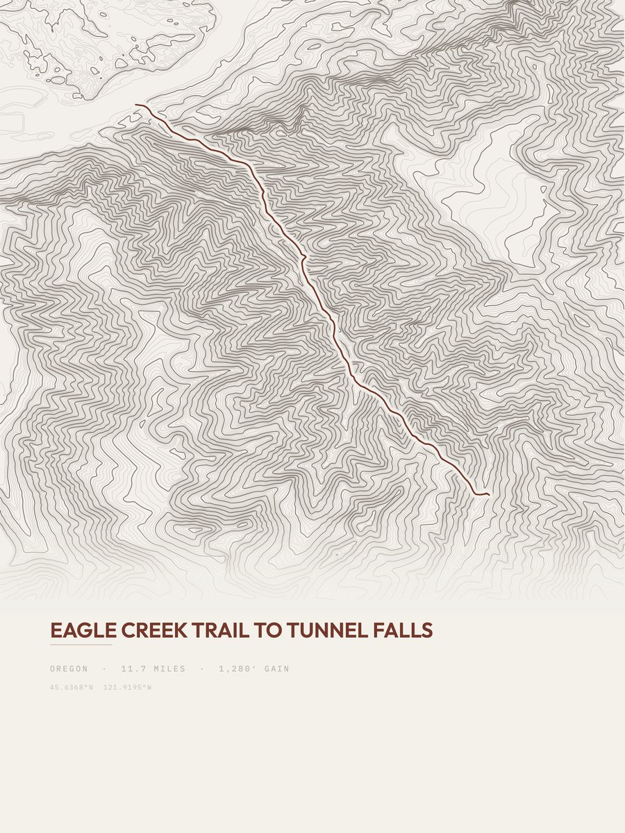 Tunnel Falls topographic trail print