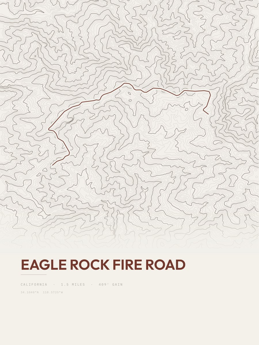 Eagle Rock Fire Road topographic trail print