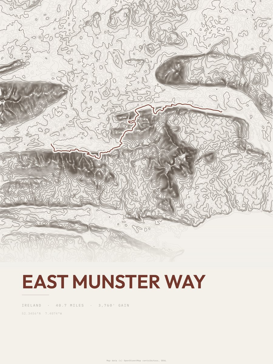 East Munster Way topographic trail print
