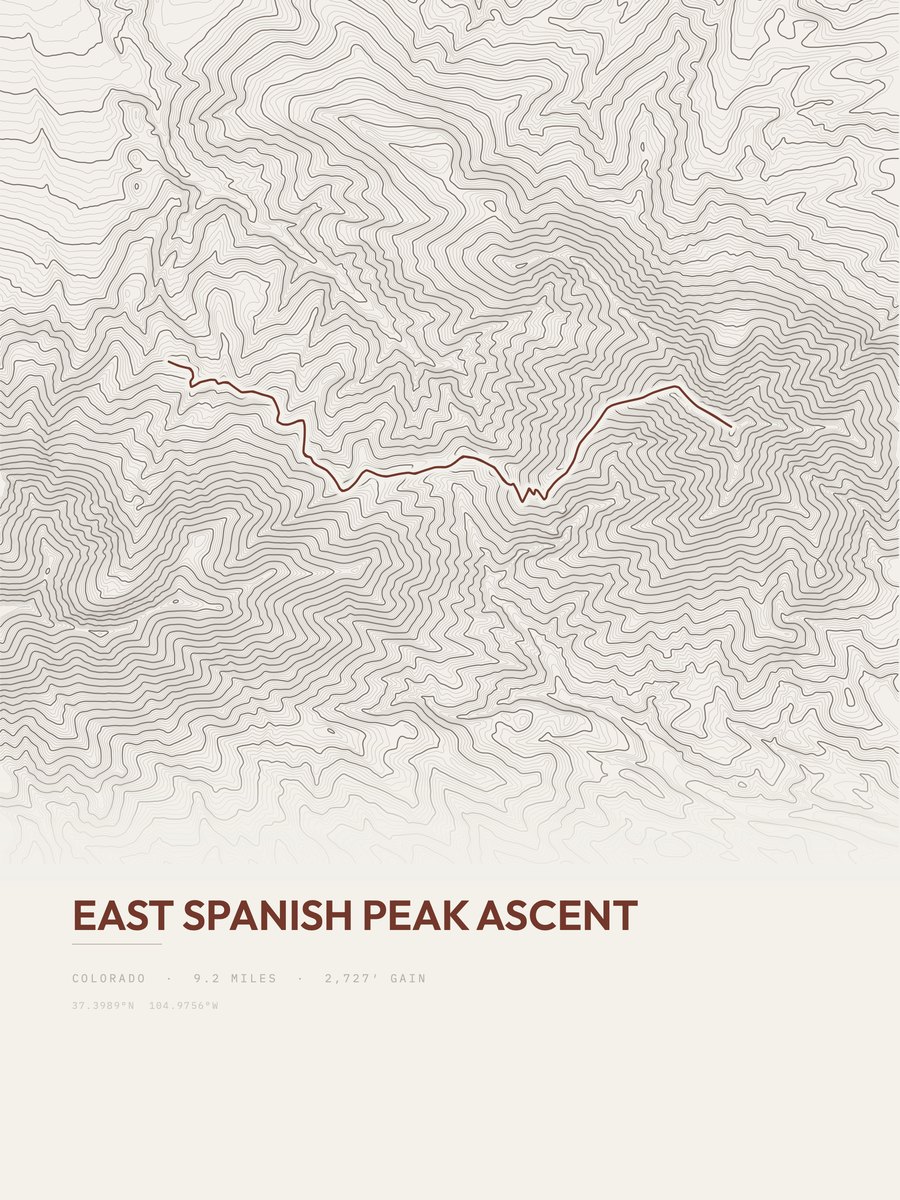 East Spanish Peak Ascent Topographic print