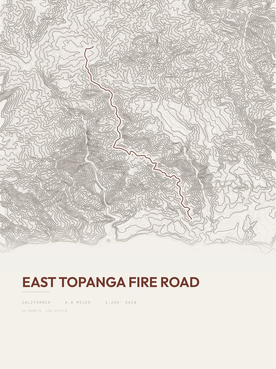 East Topanga Fire Road topographic trail print