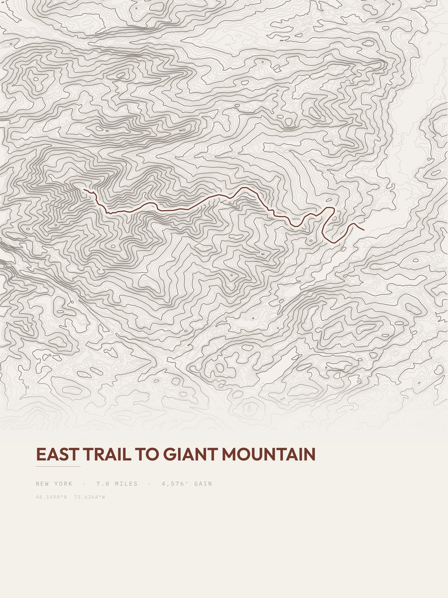 East Trail to Giant Mountain topographic trail print