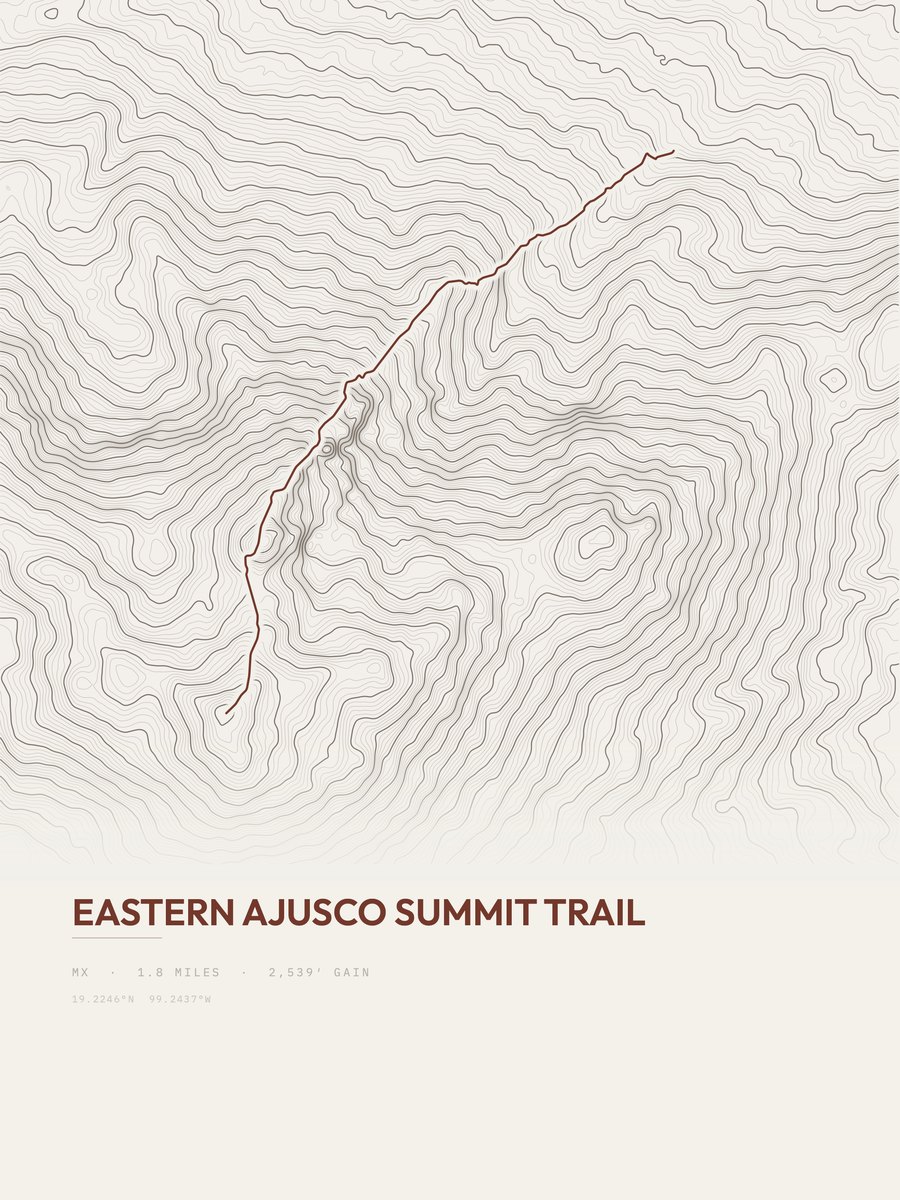 Eastern Ajusco Summit Trail topographic trail print