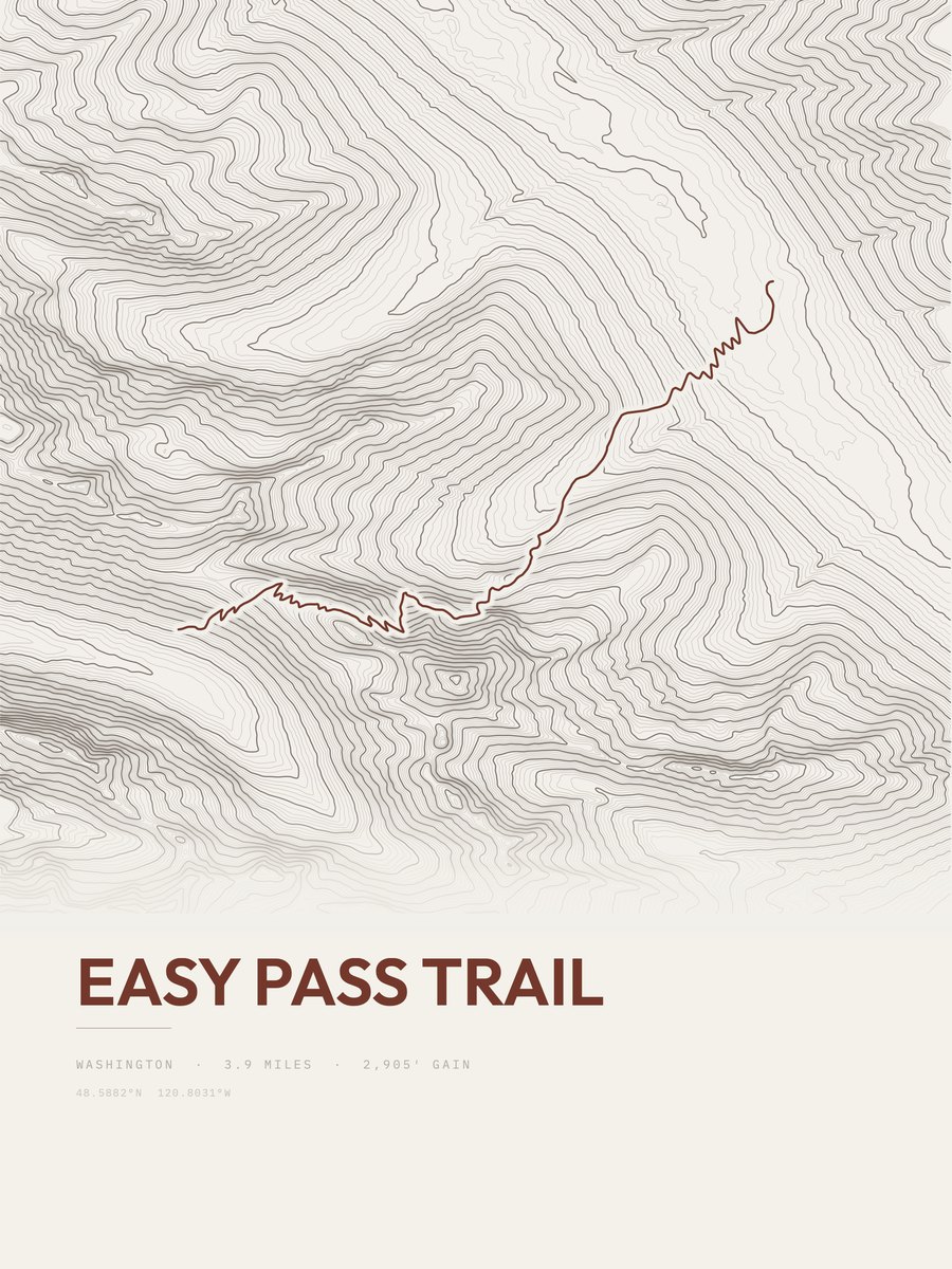 Easy Pass Trail topographic trail print
