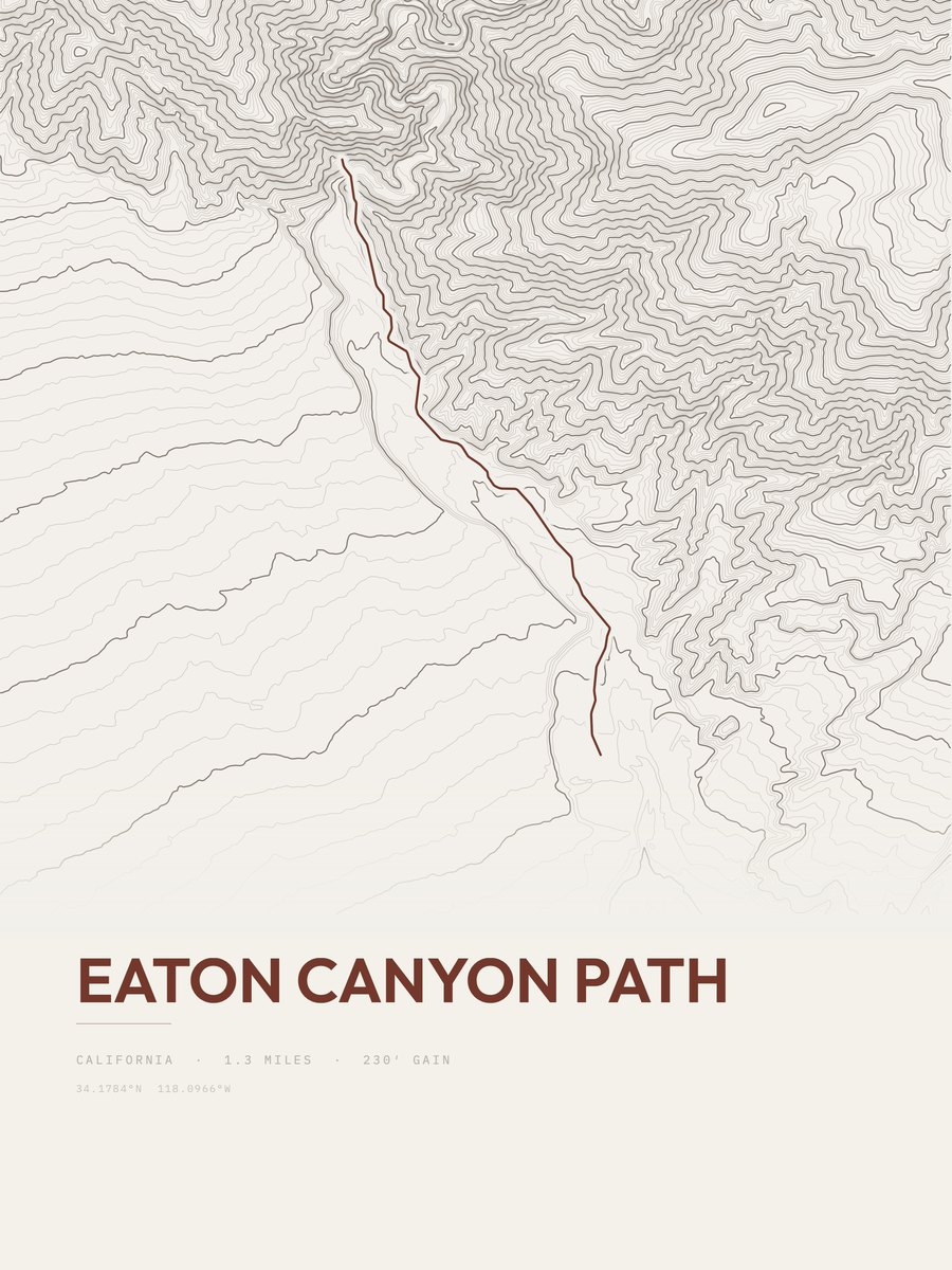 Eaton Canyon Path topographic trail print