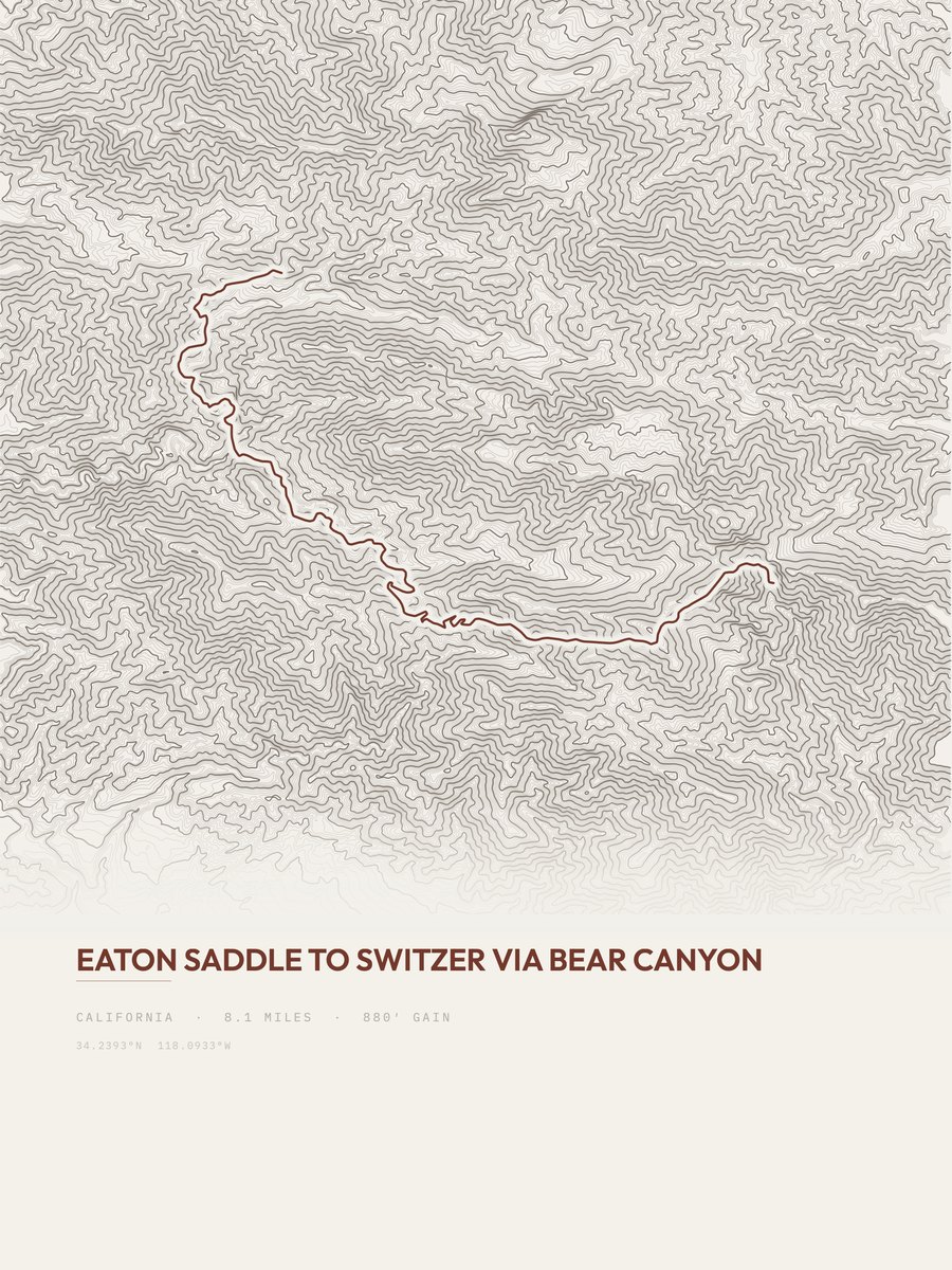 Eaton Saddle to Switzer topographic trail print