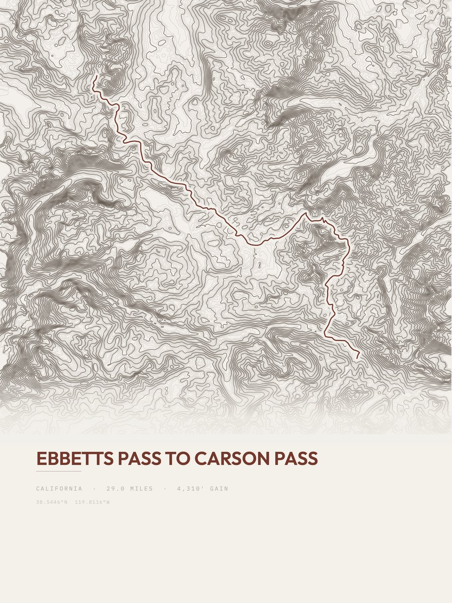 Ebbetts Pass to Carson Pass topographic trail print