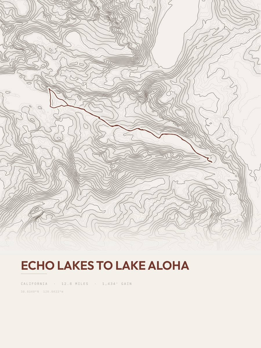 Echo Lakes to Lake Aloha Topographic print